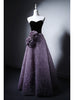 Purple Tulle Black Velvet Flower Prom Dress