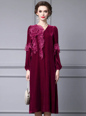 Burgundy Velvet V-neck Mother Of The Bride Dress