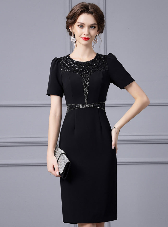 Black Short Sleeve Beading Mother Of The Bride Dress