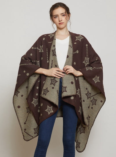 Ladies Jacquard Shawl Split Cloak