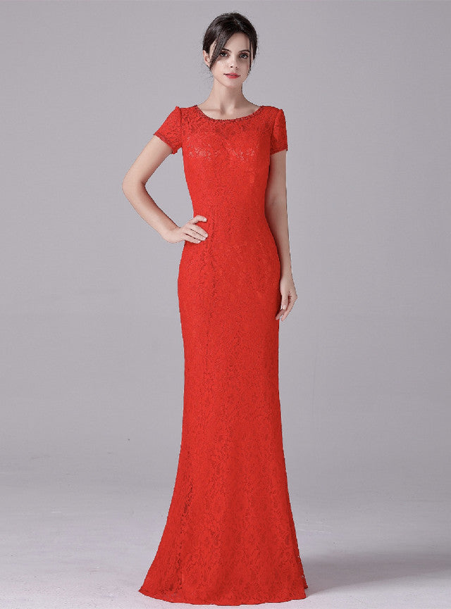 Red Mermaid Lace Beading Mother Of The Bride Dress
