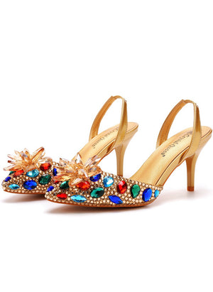 Shallow-mouthed Pointed Rhinestone Stiletto Sandals