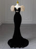 Black Mermaid Velvet Puffy Sleeve Prom Dress