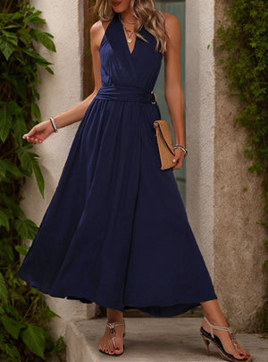 Solid Color Halter Long Split Dress