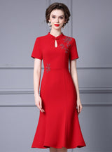 Red Short Sleeve Beading Mother Of The Bride Dress