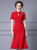 Red Short Sleeve Beading Mother Of The Bride Dress
