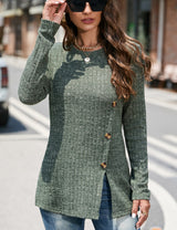 Women Round Neck Button Top