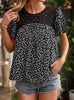 Lace Stitching Printed Short-sleeved Round Neck Shirt