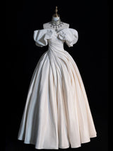 White Satin Off the Shoulder Pleats Wedding Dress