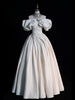 White Satin Off the Shoulder Pleats Wedding Dress