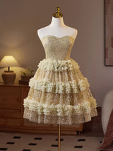 Green Tulle Sequins Strapless Homecoming Dress