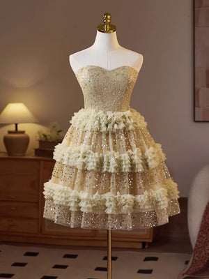 Green Tulle Sequins Strapless Homecoming Dress
