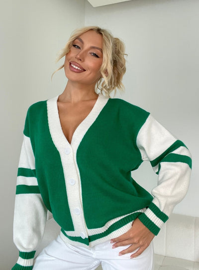 Contrast Cardigan Loose Knit Sweater