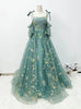 Green Tulle Embroidery Straps Prom Dress