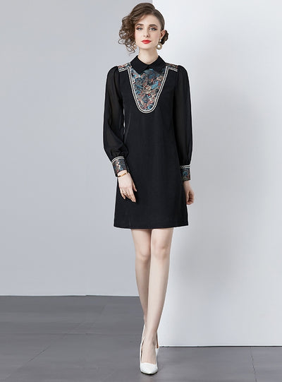 Heavy Embroidery Long Sleeve Dress
