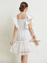 Women Solid Color Fashion Lace Dress