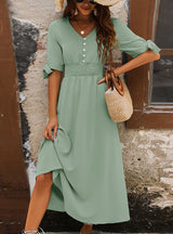 V-neck Solid Color Short Sleeve Dress