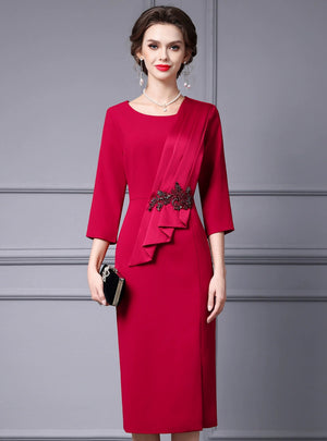 Red Pleats Crystal Mother of the Bride Dress