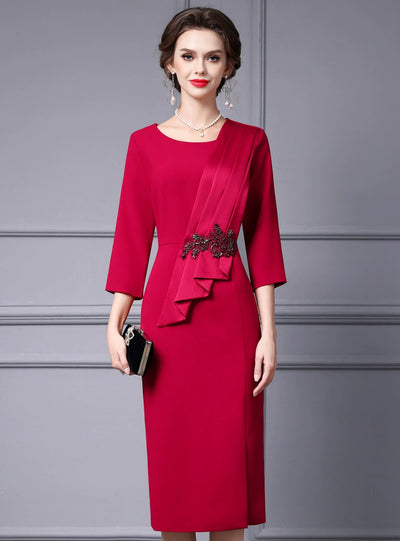 Red Pleats Crystal Mother of the Bride Dress