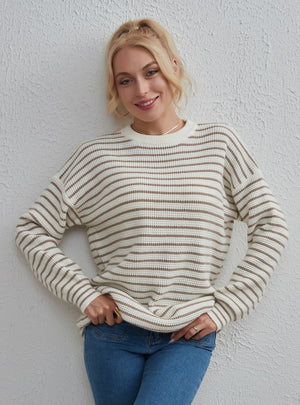 Striped Round Neck Casual Loose Sweater