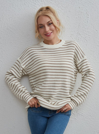 Striped Round Neck Casual Loose Sweater