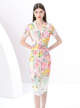 Short Sleeve Slim Lace Floral Print Song Dress