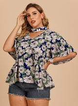 Broken Print Lotus Leaf Sleeves Shirt