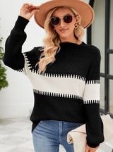 Contrast Stitching Semi-turtleneck Loose Sweater
