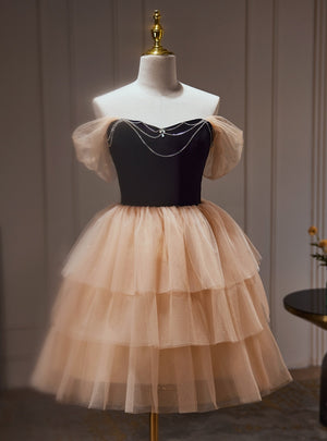 Champagne Tulle Beading Homecoming Dress
