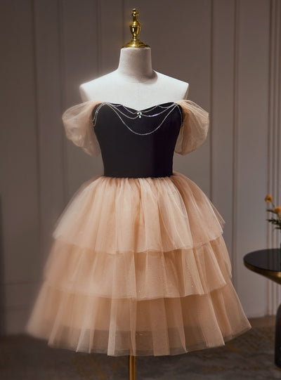 Champagne Tulle Beading Homecoming Dress