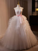 White Tulle Strapless Pleats Wedding Dress