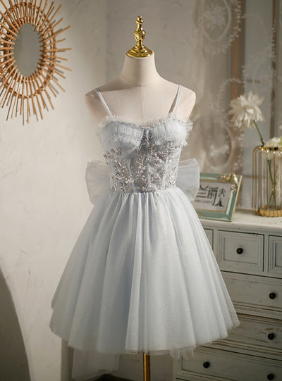 Gray Tulle Straps Sequins Beading Homecoming Dress