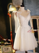 Ivory White Straps Tulle Beading Homecoming Dress