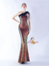 Mermaid Sequins One Shoulder Beading prom Dress