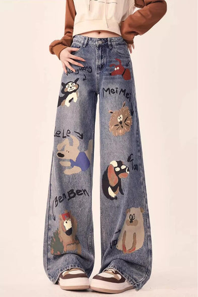 Graffiti Loose Straight Casual Wide-leg Pant
