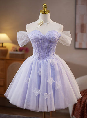 Purple Tulle Lace Homecoming Dress