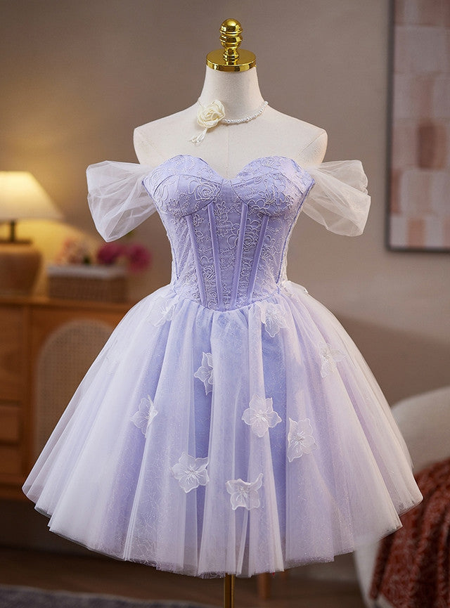 Purple Tulle Lace Homecoming Dress