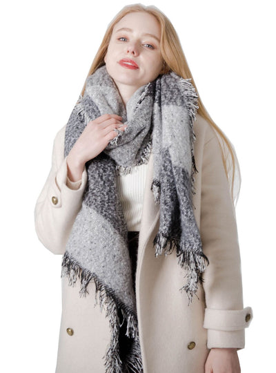 Thickened Contrast Raw Edge Plaid Bevel Scarf