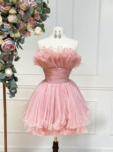 Pink Tulle Pleats Homecoming Dress