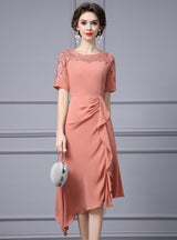 Orange Pink Short Sleeve Mother Of The Bride Dress