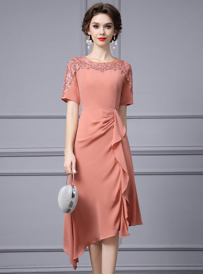Orange Pink Short Sleeve Mother Of The Bride Dress