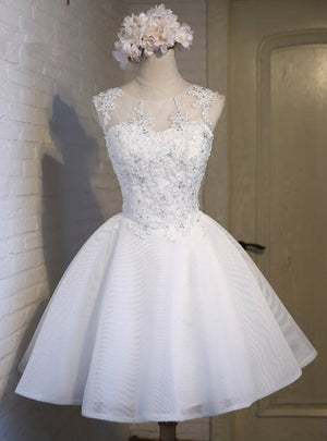 White Appliques Backless Homecoming Dress