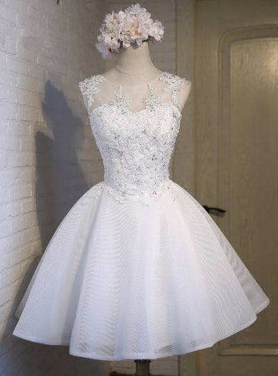 White Appliques Backless Homecoming Dress