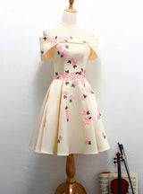 Yellow Satin Appliques Homecoming Dress