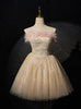 Champagne Tulle Sequins Strapless Homecoming Dress