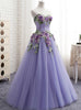 Purple Tulle Embroidery Appliques Sweetheart Neck Prom Dress