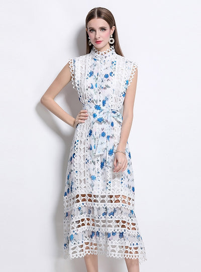 Sleeveless Slim Lace Stitching Dress