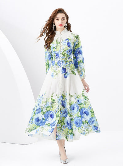 Printed Slim Bubble Sleeve Dress