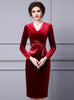 Burgundy Velvet V-neck Mother Of The Bride Dress