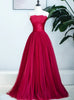 Burgundy Satin Tulle Strapless Pleats Prom Dress